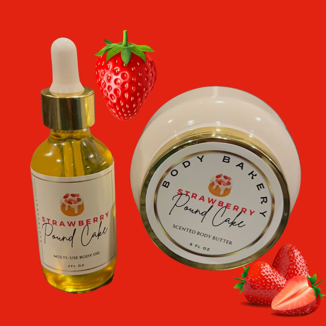 Strawberry Pound Cake Body oil & Body Butter Cream Bundle